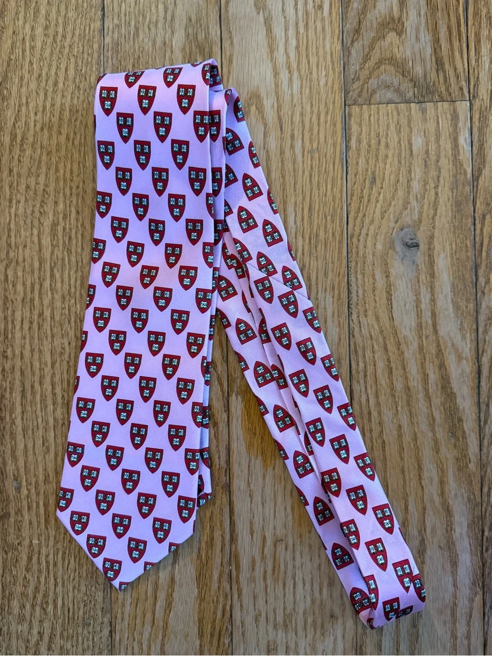 The Jardin Collection  100% silk Harvard University Tie Pink Veritas Shield